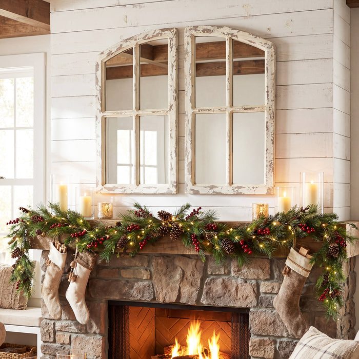 Farmhouse Arch Wood Window Pane Mirror(Set of 2)