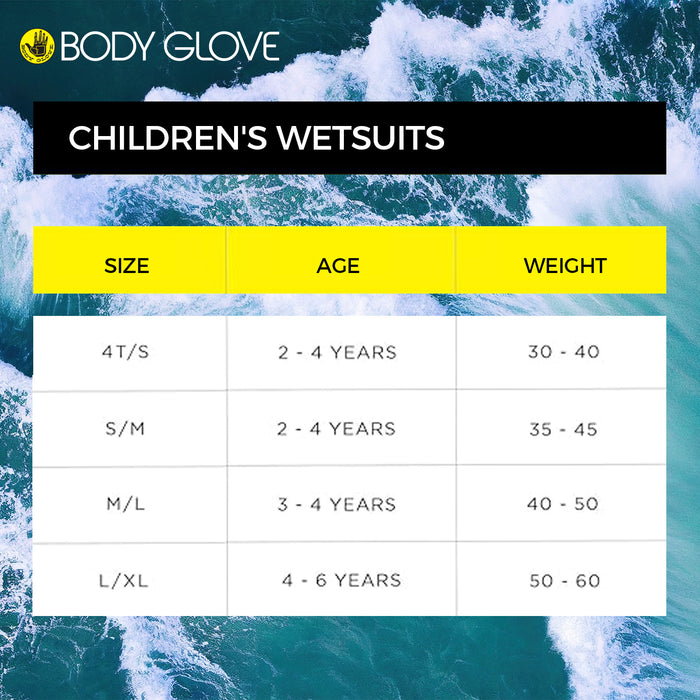 Body Glove Childs Shorty Wetsuit, 8oz Lycra Spring Short Sleeves Wet Suits Front Zip Black/Yellow