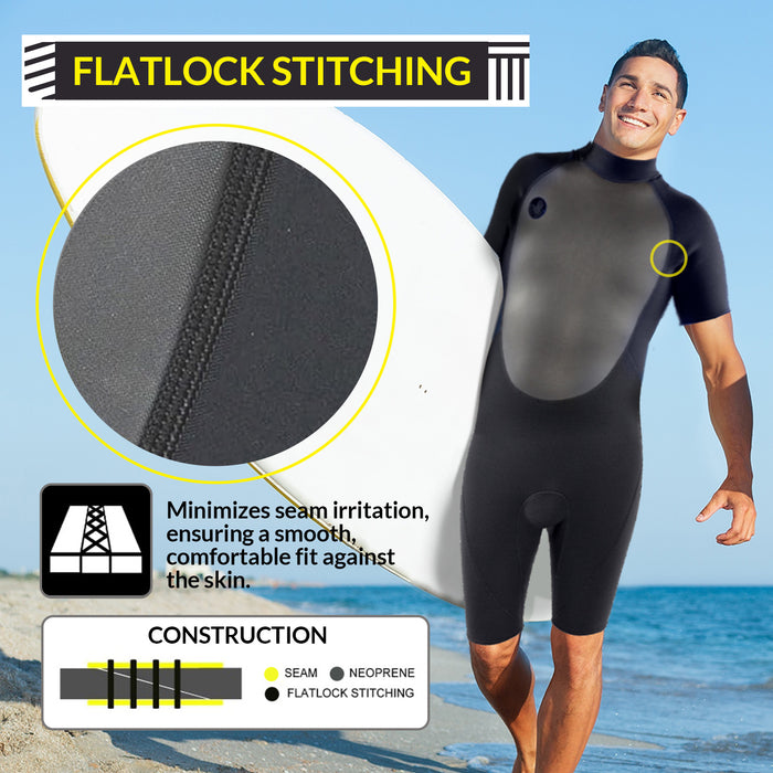 Body Glove Pro3 Men Shorty Wetsuit 2/1mm Back Zip Short Sleeve Spring Wet Suit, Quadra Flex 4 Way Stretch, for Boogie Boarding Surfing Swimming Snorkeling Scuba Diving - Black