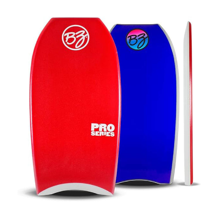 BZ Pro 41" Bodyboard, Crescent Tail Body Board with Zero-G Polypro Core 8LB H-Cell Deck Surlyn Slick Tru-Flex Mesh for Beach Surfing - Red/Blue