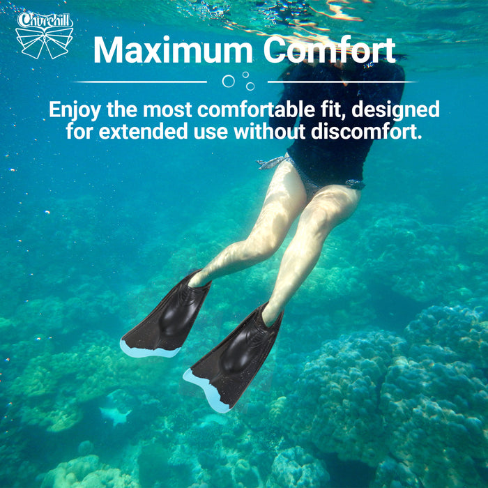 Churchill Slashers Floating Swimfins, Comfortable Lightweight Swim Fins for Swimming Surfing Bodyboarding, Black/Blue