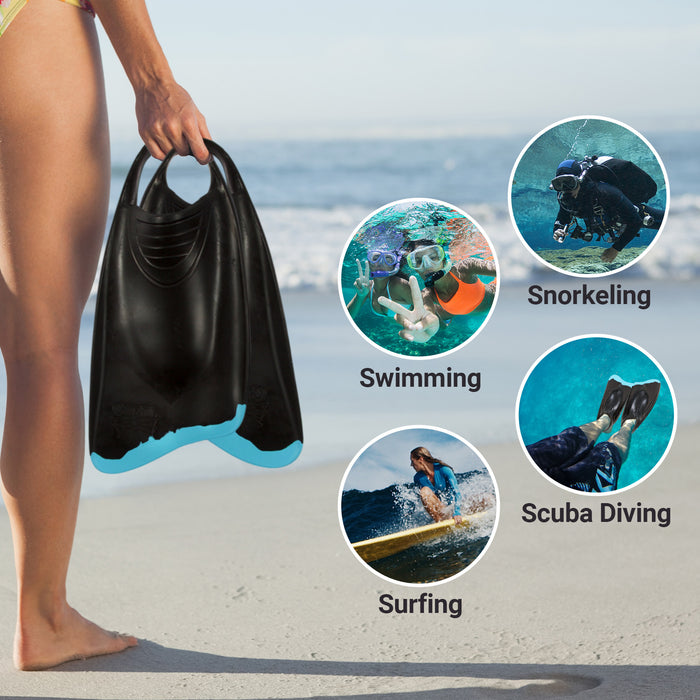 Churchill Slashers Floating Swimfins, Comfortable Lightweight Swim Fins for Swimming Surfing Bodyboarding, Black/Blue