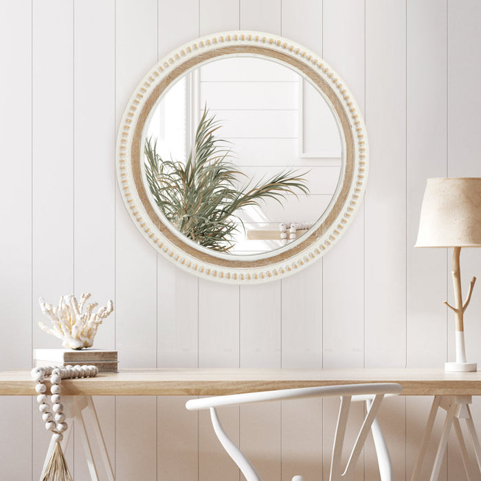 Frostley Round Wood Wall Mirror with Beaded Detailing