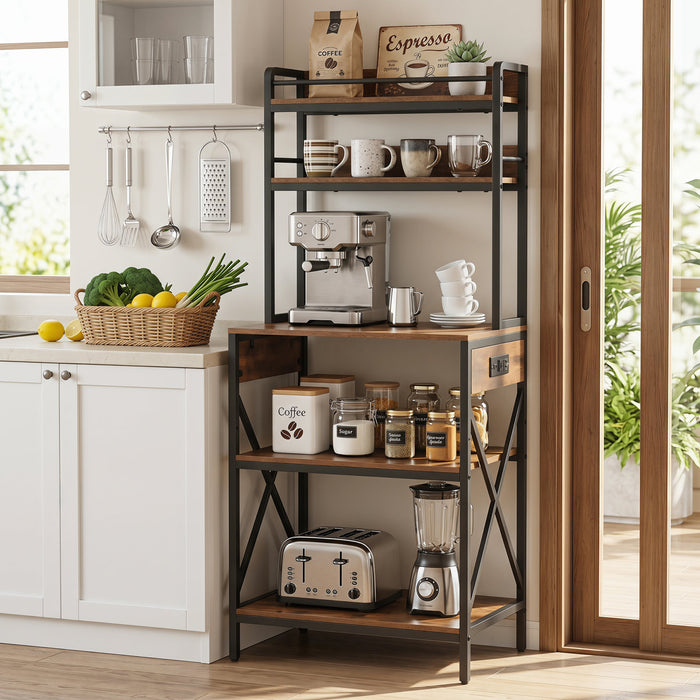 Kitchen Bakers Rack with Reversible Power Outlet,Microwave Stand