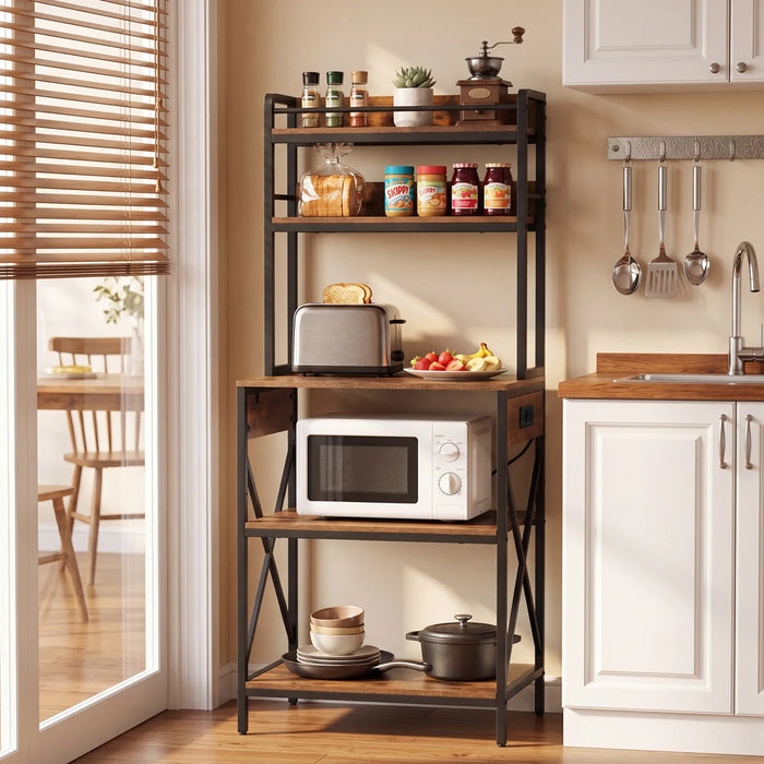 Kitchen Bakers Rack with Reversible Power Outlet, Microwave Stand