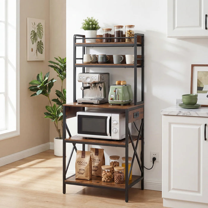 Kitchen Bakers Rack with Reversible Power Outlet, Microwave Stand