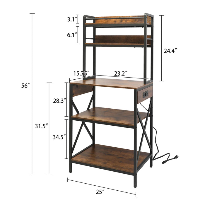 Kitchen Bakers Rack with Reversible Power Outlet, Microwave Stand