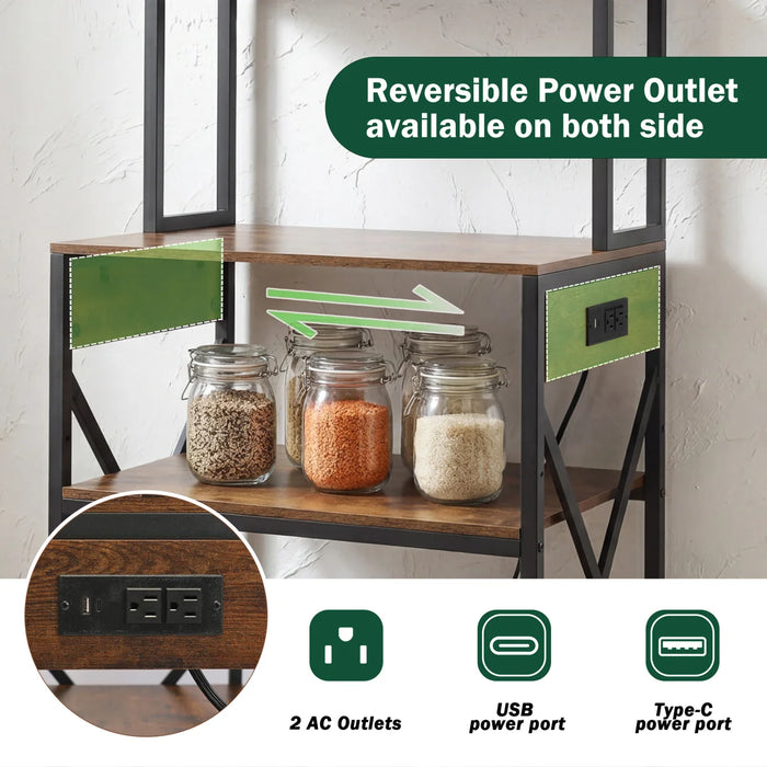 Kitchen Bakers Rack with Reversible Power Outlet, Microwave Stand