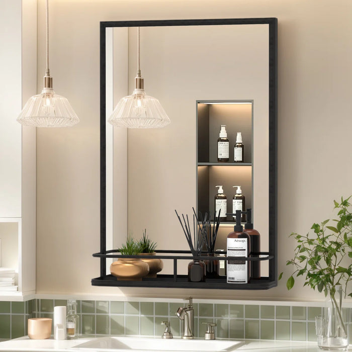 Bathroom Vanity Mirror Metal Rectangle Mirror with Shelves