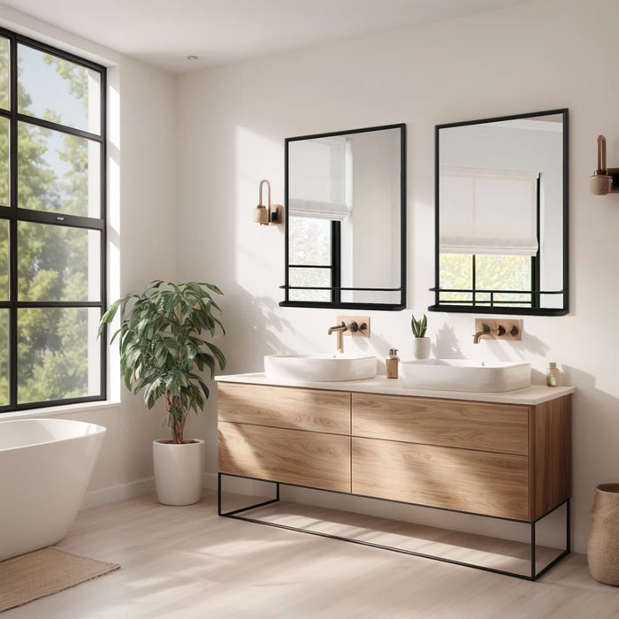 Bathroom Vanity Mirror Metal Rectangle Mirror with Shelves