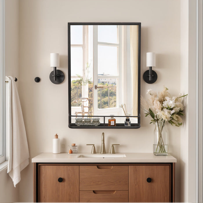 Louque Bathroom Vanity Mirror Metal Rectangle Mirror with Shelves