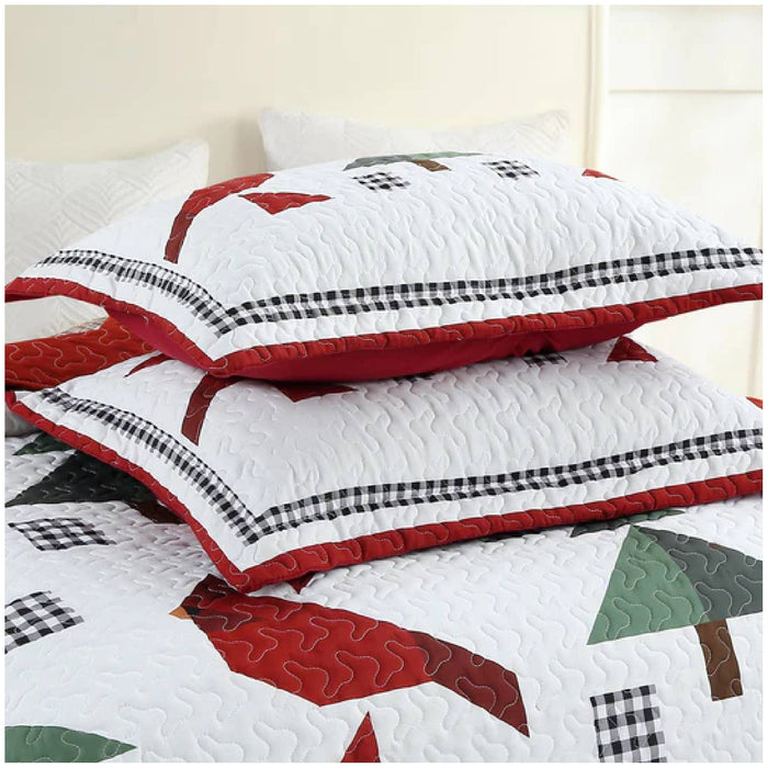 Marcielo Christmas Quilt Set - Winter Red Cardinals Mailbox Pattern Holiday Bedding Bed Set (1 Quilt 2 Pillow Shams) - ME509