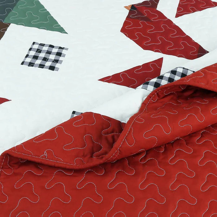 Marcielo Christmas Quilt Set - Winter Red Cardinals Mailbox Pattern Holiday Bedding Bed Set (1 Quilt 2 Pillow Shams) - ME509