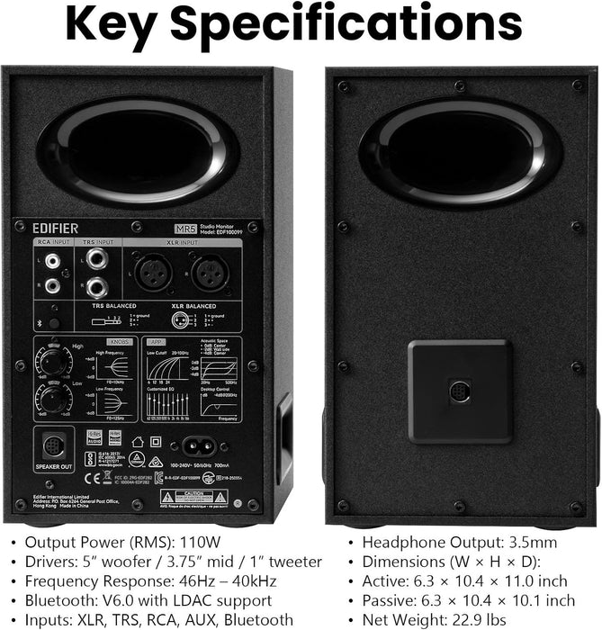 Edifier MR5 2.0 Studio Monitor Bookshelf Speakers, 110W RMS