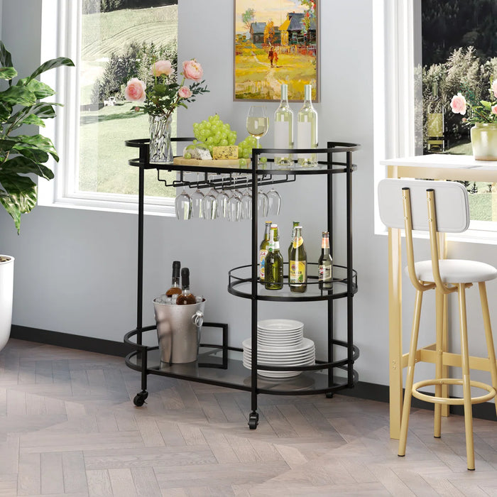 Mirror Shelf Metal Bar Cart, Black