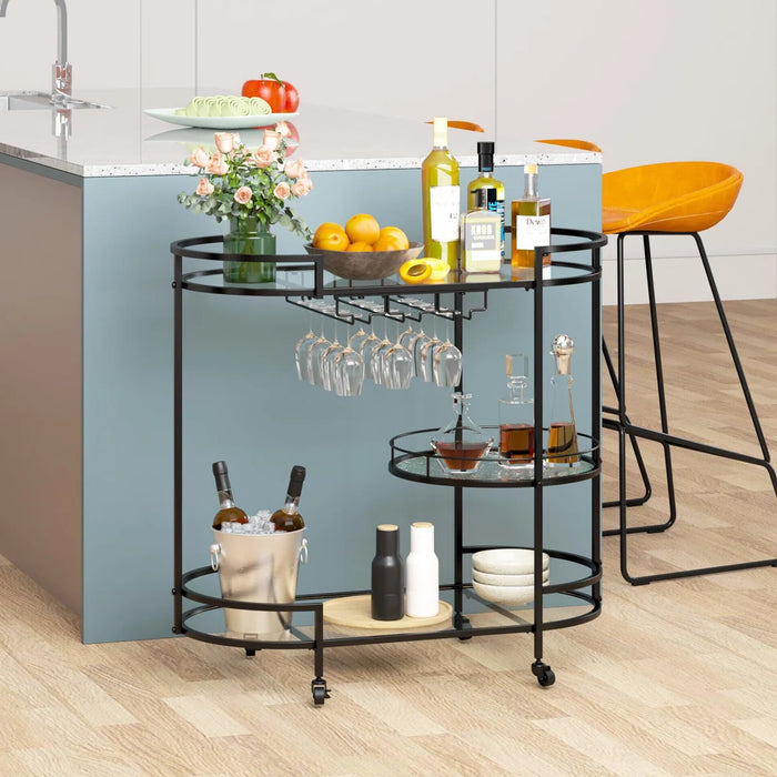Mirror Shelf Metal Bar Cart, Black