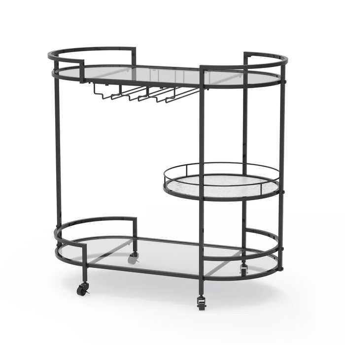Mirror Shelf Metal Bar Cart, Black
