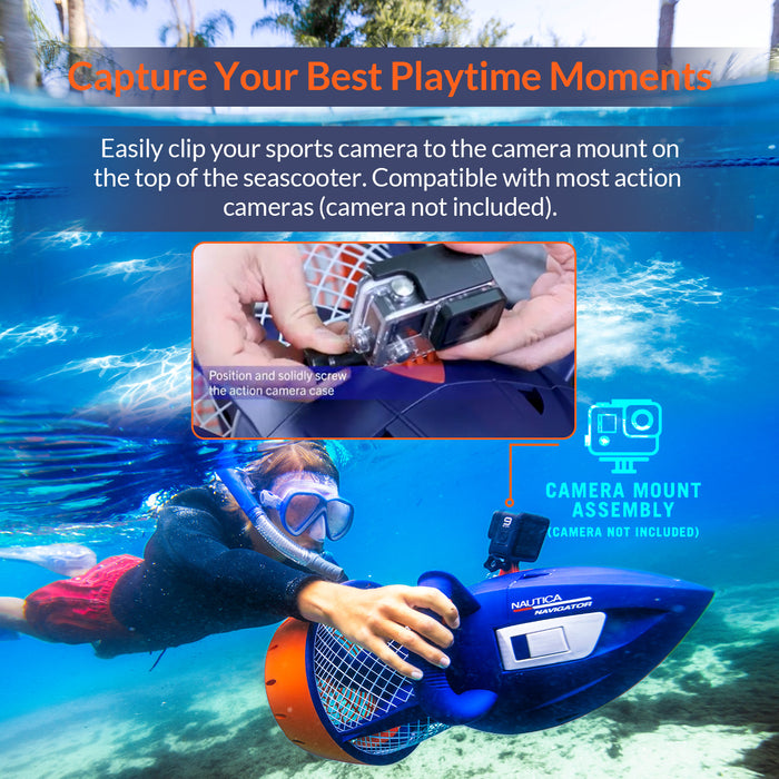 Nautica Navigator Underwater Seascooter with Action Camera Mount, Portable Aquatic Sea Scooter for Kids 8+ Adults Snorkeling Swimming Pool