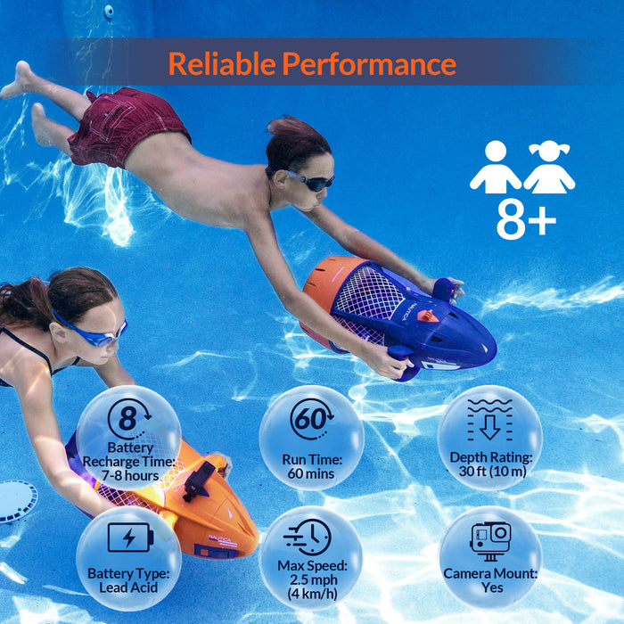 Nautica Navigator Underwater Seascooter with Action Camera Mount, Portable Aquatic Sea Scooter for Kids 8+ Adults Snorkeling Swimming Pool