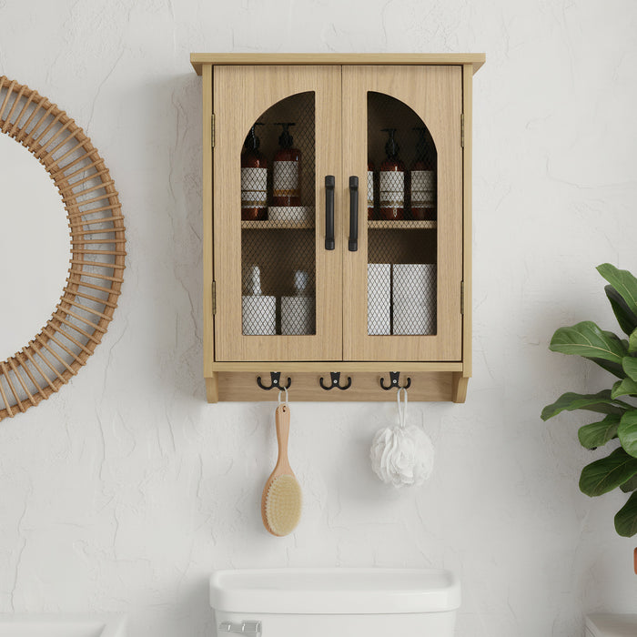 Multi-Functional Wood Wall Mounted Storage Cabinet With Hooks
