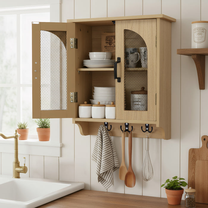 Multi-Functional Wood Wall Mounted Storage Cabinet With Hooks