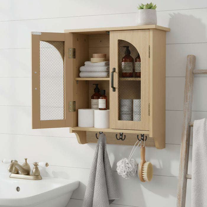 Multi-Functional Wood Wall Mounted Storage Cabinet With Hooks