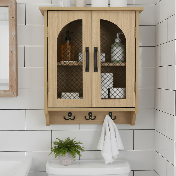 Multi-Functional Wood Wall Mounted Storage Cabinet With Hooks