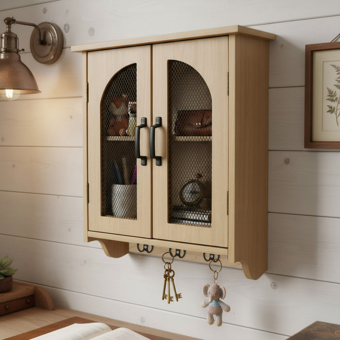 Multi-Functional Wood Wall Mounted Storage Cabinet With Hooks
