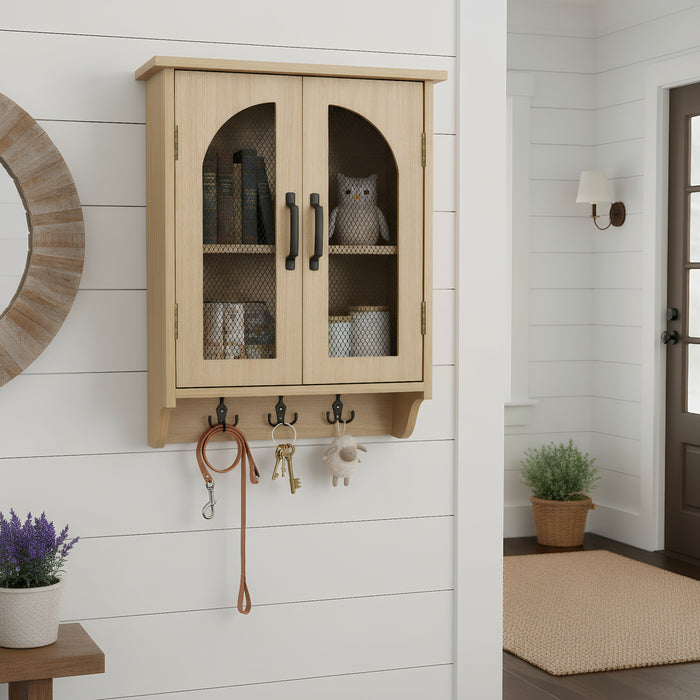 Multi-Functional Wood Wall Mounted Storage Cabinet With Hooks