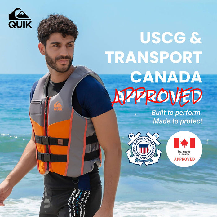 QUIKSILVER Men's Life Vest, USCG and Transport Canada Approved Life Jacket, Evoprene PFD, Personal Flotation Device Level 70 Buoyancy Aid for Boating Fishing Kayaking Water Sports