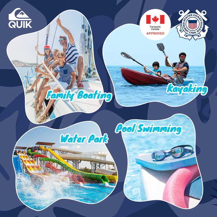 QUIKSILVER Youth Life Vest, USCG and Transport Canada Approved Life Jacket, Evoprene PFD, Personal Flotation Device Level 70 Buoyancy Aid for Teen Boys, Boating Fishing Kayaking Water Sports