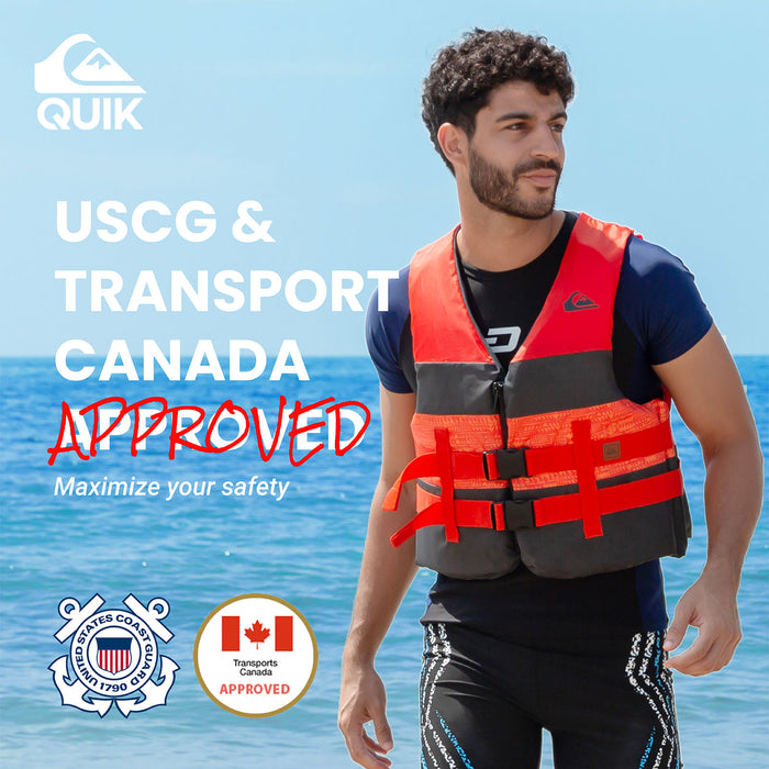QUIKSILVER USCG Approved Adult Life Jacket, Lightweight EPE Foam and Quick-Release Buckles, Drain Holes for Fishing, Boating & Kayaking