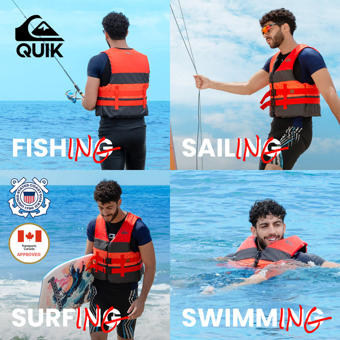 QUIKSILVER USCG Approved Adult Life Jacket, Lightweight EPE Foam and Quick-Release Buckles, Drain Holes for Fishing, Boating & Kayaking