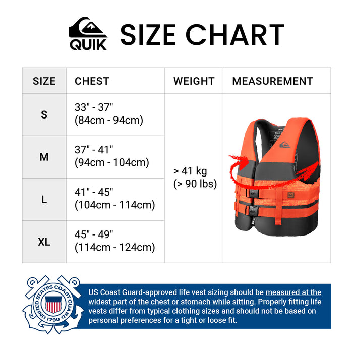 QUIKSILVER USCG Approved Adult Life Jacket, Lightweight EPE Foam and Quick-Release Buckles, Drain Holes for Fishing, Boating & Kayaking