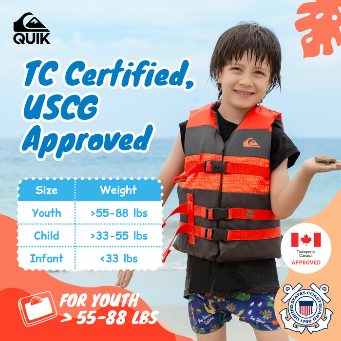 QUIKSILVER USCG Teen Life Vest for Boating, Fishing & Kayaking