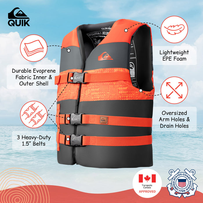 QUIKSILVER USCG Teen Life Vest for Boating, Fishing & Kayaking