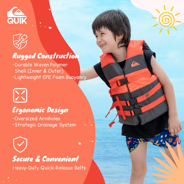 QUIKSILVER USCG Teen Life Vest for Boating, Fishing & Kayaking