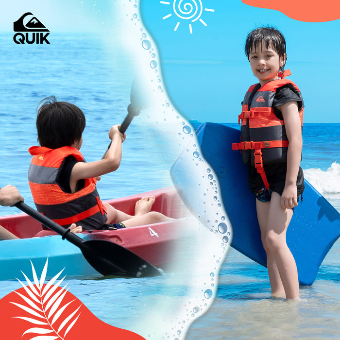 QUIKSILVER USCG Approved Life Vest for Children, Lightweight EPE Foam & Durable Quick-Release Buckles, Leg Strap and grab handle for security, Fishing & Boating