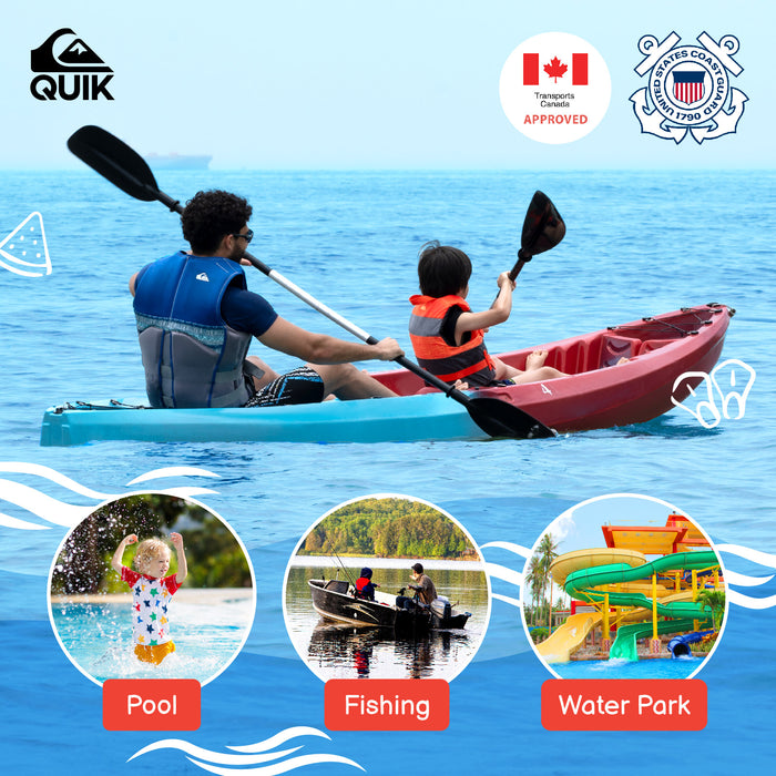 QUIKSILVER USCG Approved Life Vest for Children, Lightweight EPE Foam & Durable Quick-Release Buckles, Leg Strap and grab handle for security, Fishing & Boating