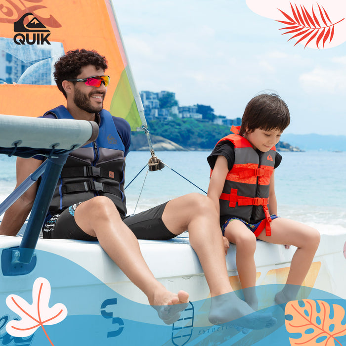 QUIKSILVER USCG Approved Life Vest for Children, Lightweight EPE Foam & Durable Quick-Release Buckles, Leg Strap and grab handle for security, Fishing & Boating