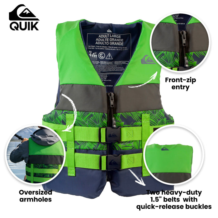 QUIKSILVER USCG Approved Adult Life Jacket, Lightweight EPE Foam and Quick-Release Buckles for Fishing Boating Kayaking