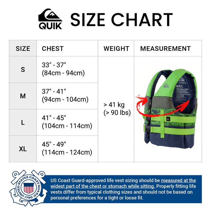QUIKSILVER USCG Approved Adult Life Jacket, Lightweight EPE Foam and Quick-Release Buckles for Fishing Boating Kayaking