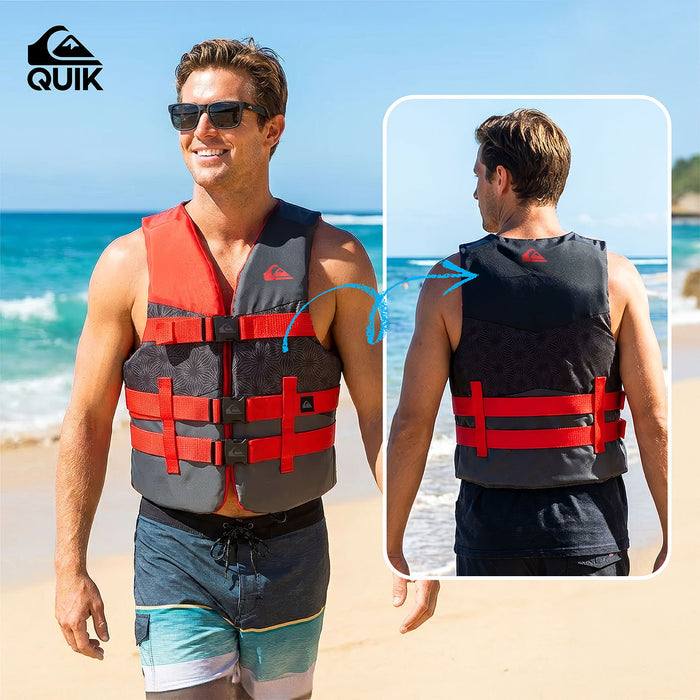 QUIKSILVER USCG Approved Men's Life Vest, Light-Weight EPE Foam, Three Belts with Quick-Release Buckles & D-Ring for Fishing and Boating
