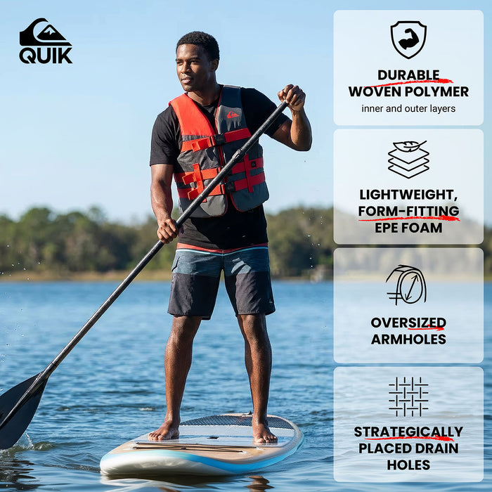 QUIKSILVER USCG Approved Men's Life Vest, Light-Weight EPE Foam, Three Belts with Quick-Release Buckles & D-Ring for Fishing and Boating
