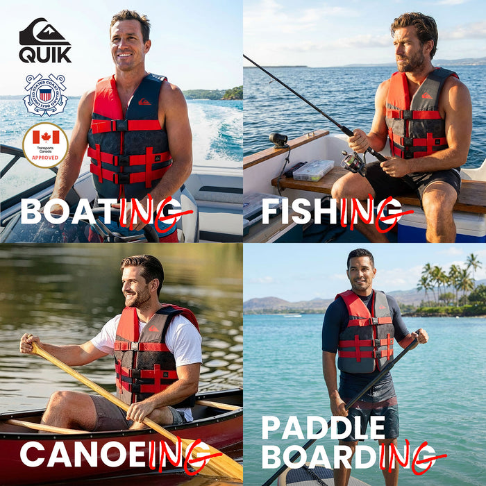 QUIKSILVER USCG Approved Men's Life Vest, Light-Weight EPE Foam, Three Belts with Quick-Release Buckles & D-Ring for Fishing and Boating