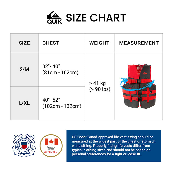 QUIKSILVER USCG Approved Men's Life Vest, Light-Weight EPE Foam, Three Belts with Quick-Release Buckles & D-Ring for Fishing and Boating