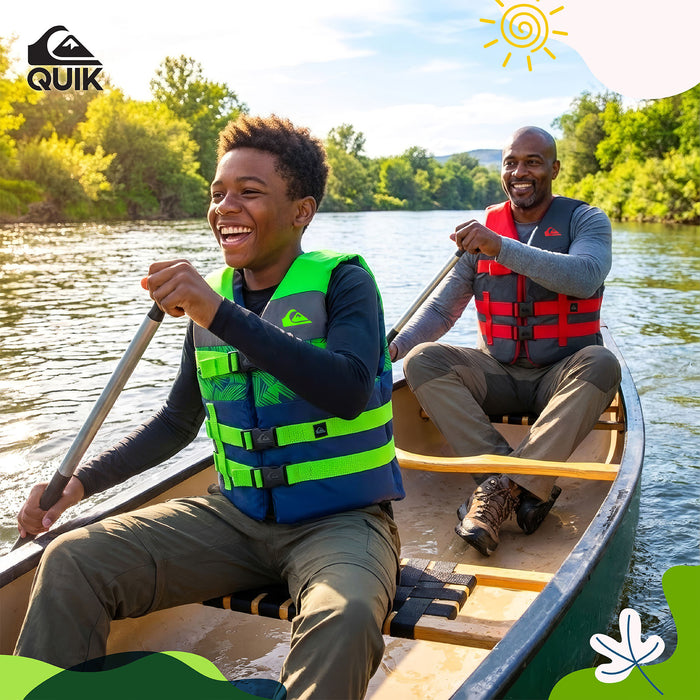 QUIKSILVER USCG Approved Teen Life Vest PFD, Light-Weight EPE Foam, Three Belts with Quick-Release Buckles for Fishing, Boating & Kayaking