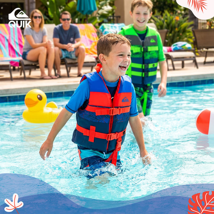 QUIKSILVER USCG Approved Life Vest for Children, Lightweight EPE Foam & Durable Quick-Release Buckles, Leg Strap and Grab Handle for Security, Fishing & Boating