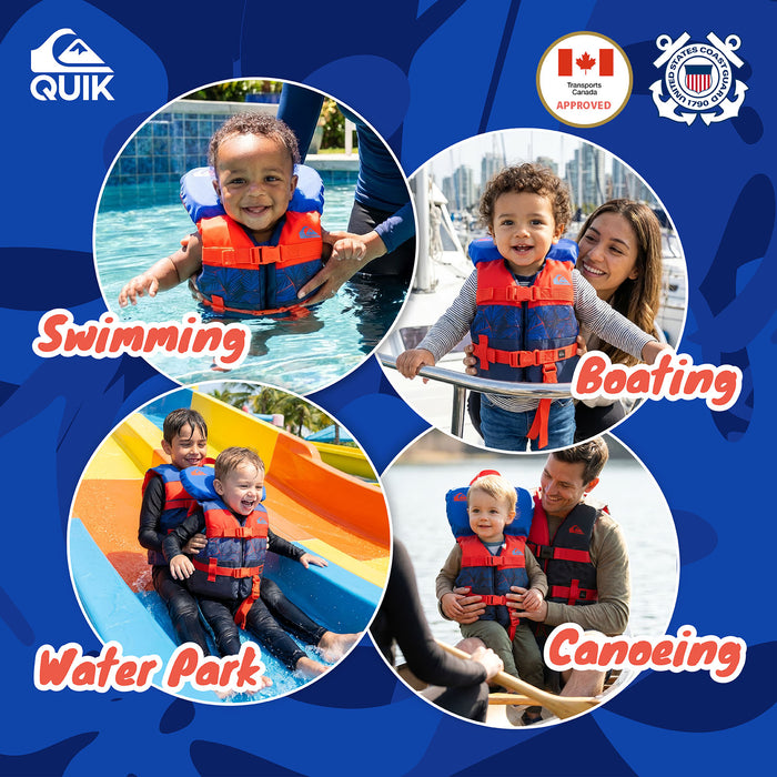 QUIKSILVER Infant Life Vest USCG Approved with Quick-Release Buckles & Leg Strap, Upright Flotation and Grab Handle, for Boating, Fishing & Kayaking