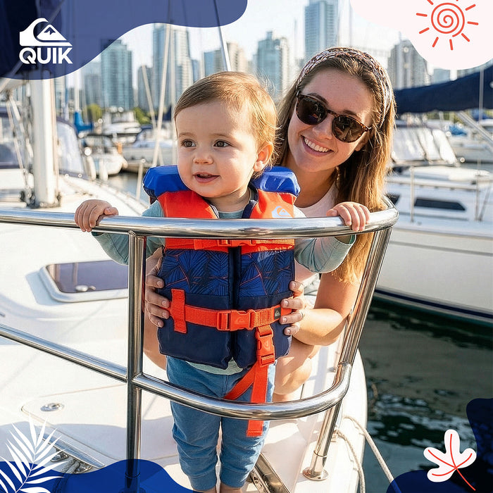 QUIKSILVER Infant Life Vest USCG Approved with Quick-Release Buckles & Leg Strap, Upright Flotation and Grab Handle, for Boating, Fishing & Kayaking